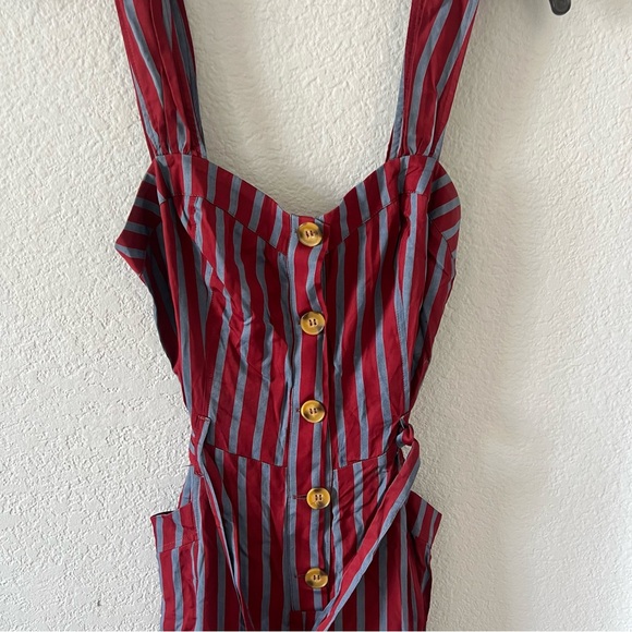 Free People City Girl Jumpsuit Size 6 Wine Blue Stripe - Picture 7 of 7